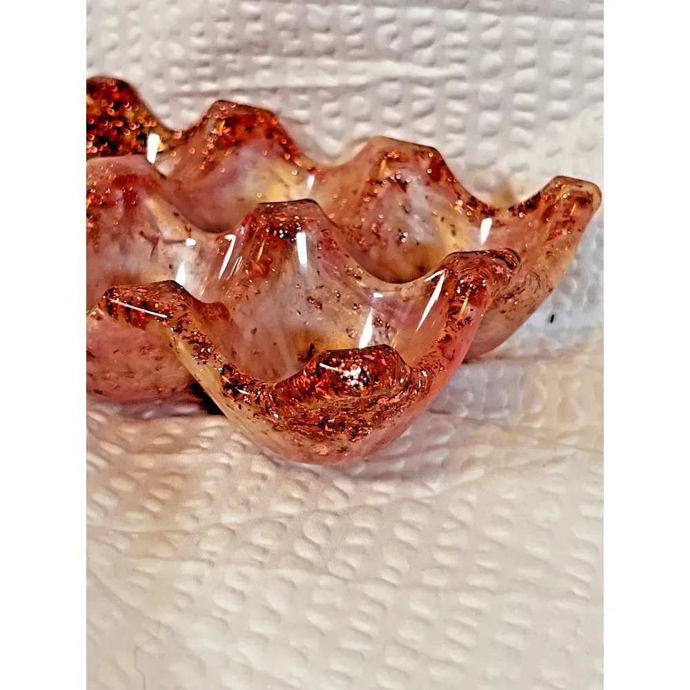 Rose Gold Glitter Pink Resin‎ Egg Crate Whimsy Cottagecore Jewelry Tray 6 Slot